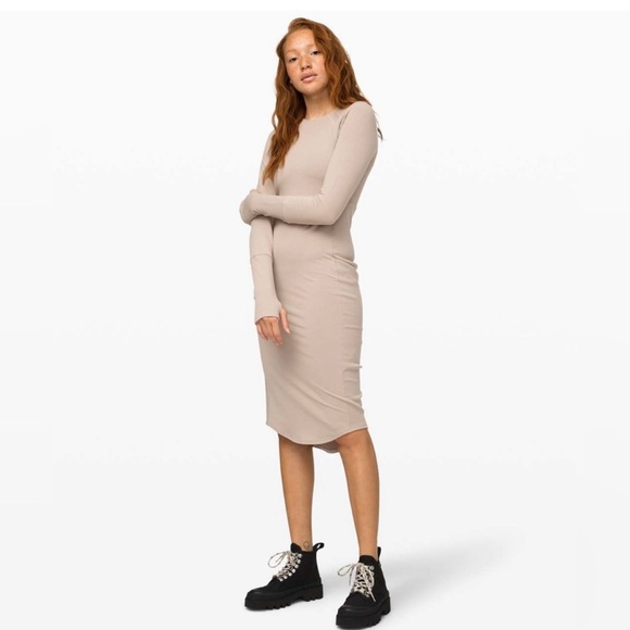 Lululemon💎PRISTINE RARE💎Om and On Dress✨Modal Contour Ribbed✨Sandlot trench✨L - Picture 2 of 5